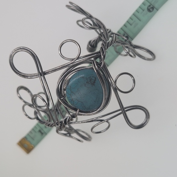 Elegant Silver Wire Arm Or Wrist Bracelet with Blue Agate Stone Hand Crafted - Picture 5 of 6